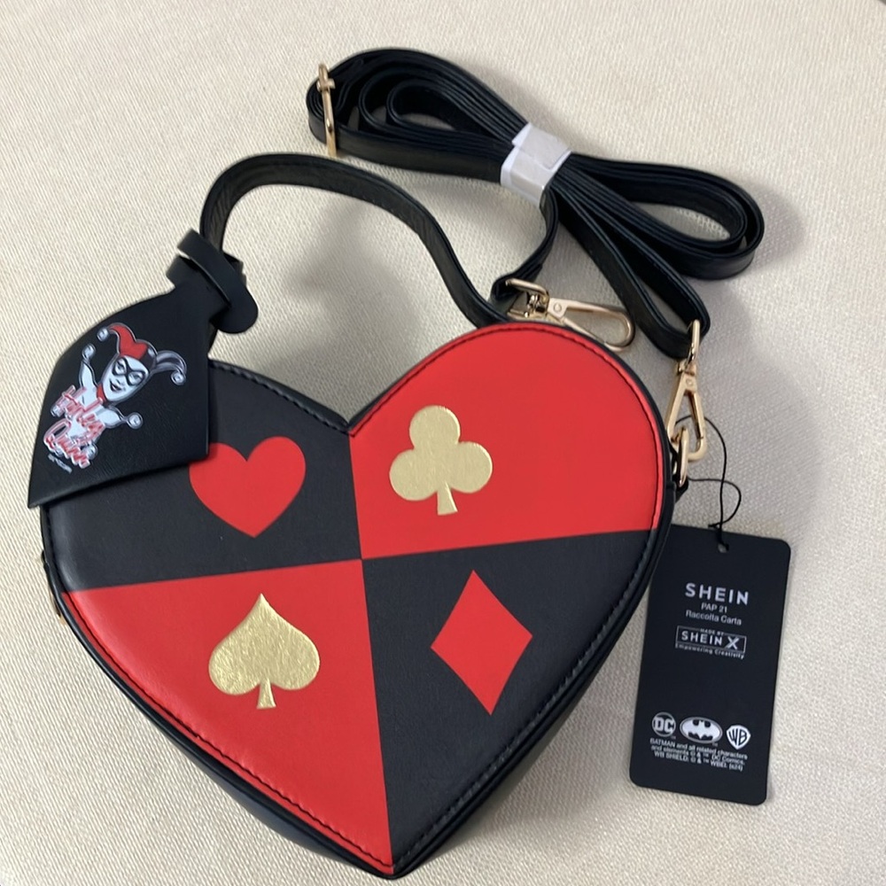 Harley Quinn X SHEIN Heart Shaped Shoulder Bag Red/Black/Gold